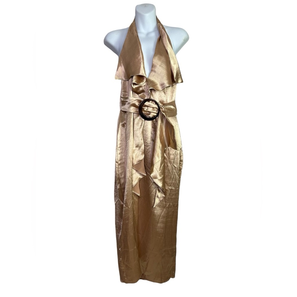 Elegant Gold Halter Dress